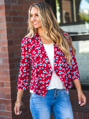 Floral Blazer - Red/blue Floral