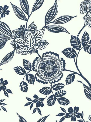 Wood Cut Jacobean Wallpaper In Navy From The Silhouettes Collection By York Wallcoverings