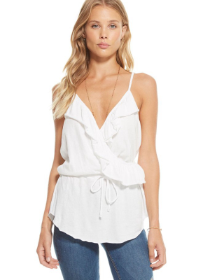 Gauzy Cotton Jersey Ruffle Surplice Cami