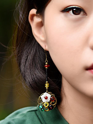Buykud Fashion Retro Shell Flower Agate Earrings