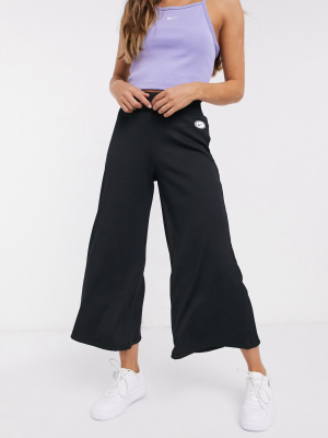 Nike Ribbed High Waist Wide Leg Sweatpants In Black