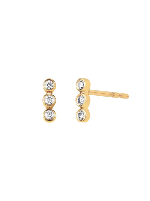 Diamond Triple Bezel Stud Earrings - Gold