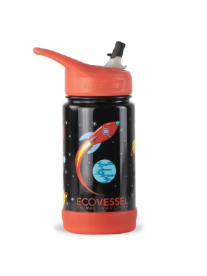 Ecovessel 12oz Frost Insulated Stainless Steel Kids' Water Bottle With Straw Top - Rocket