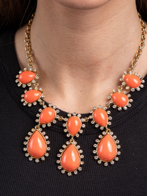 Crystal And Coral Cabochon Drops Neckace