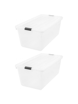 Iris Usa Large 91 Qt Buckle Down Storage Caddy Bin Tote Container W/ Lid (2 Pk)