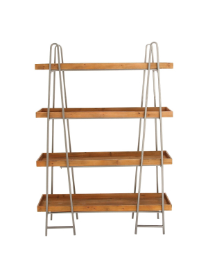 65" Metal And Wood 4 Tier Shelf Dark Brown - Olivia & May