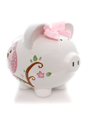 Bank 7.75" Pink Dotted Owl Piggy Bank Money Saver Butterfly - Decorative Banks