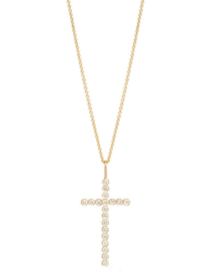 14k Gold Large Bezel Set Diamond Cross Necklace