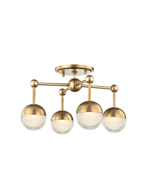 Boca 4 Light Led Flush Mount Aged Brass