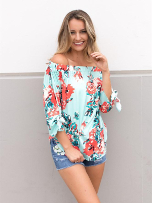 Watercolor Floral Off Shoulder Top