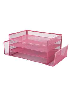 Mind Reader Mesh 4 Section 2 Side Desk Organizer Pink