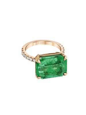 Jumbo Emerald Solitaire Ring - Yellow Gold