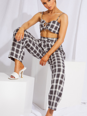 Black Check Print High Waist Balloon Pants