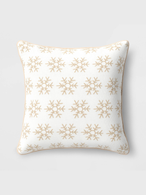 24"x24" Holiday Oversized Embroidered Snowflake Square Throw Pillow - Threshold™