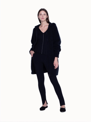 Black Knit Cardigan In Cashmere Silk Bouclé With Hood