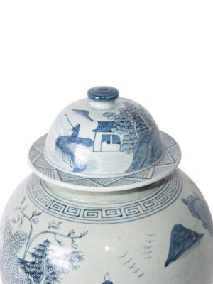 Pagoda Landscape Temple Jar, Blue And White