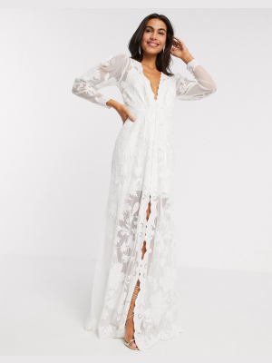 Asos Edition Gayle Blouson Sleeve Embroidered Applique Wedding Dress