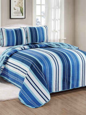 Great Bay Home Sudbury Coastal Striped Quilt Set