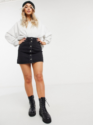 Asos Design Denim Button Through Skirt In Black