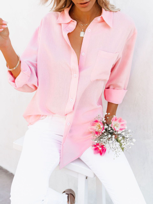 Royce Cotton Button Down Top - Baby Pink