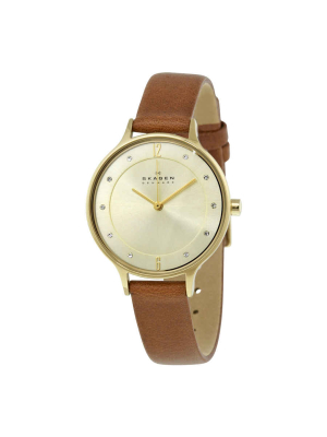 Skagen Anita Champagne Dial Brown Leather Ladies Watch Skw2147