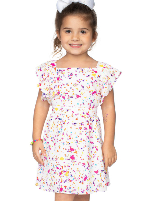 Buddylove Shiloh Girl's Flutter Sleeve Dress - Confetti