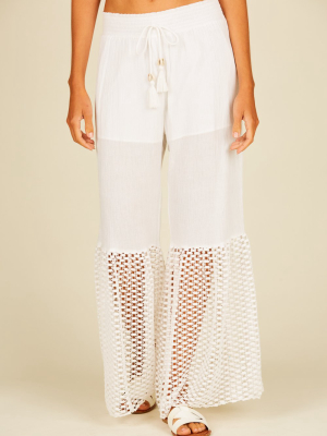 Ivory Eyelet Wide Leg Pants