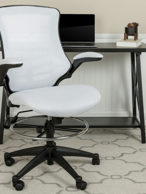 Flash Furniture Mid-back Mesh Ergonomic Drafting Chair With Adjustable Foot Ring And Flip-up Arms