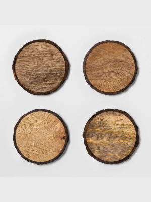 4pk Live Edge Wood Coasters Brown - Threshold™