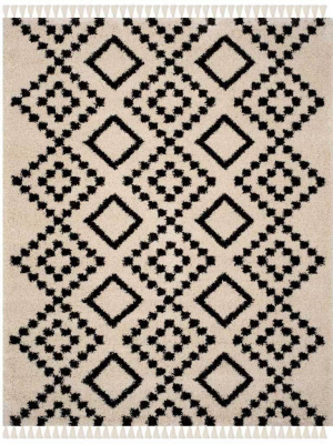 Moroccan Dots Fringe Shag Cream/charcoal Area Rug