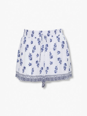 Plus Size Rose Print Shorts