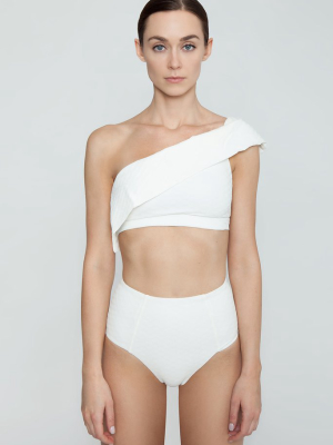 Joanne One Shoulder Textured Bikini Top - Ivory