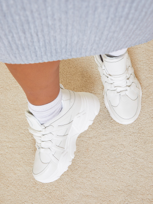 White Chunky Panel Detail Sole Pu Sneakers