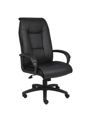 Executive Leather Plus Chair W/ Padded Arm & Knee Tilt - Black - Boss