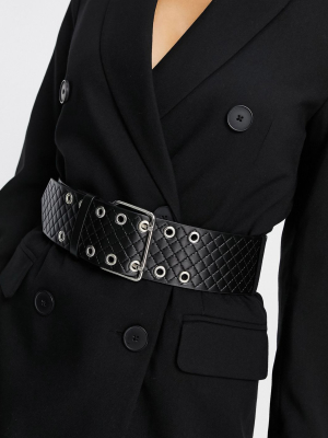 Asos Design Wide Double Prong Buckle Belt In Quilt Design