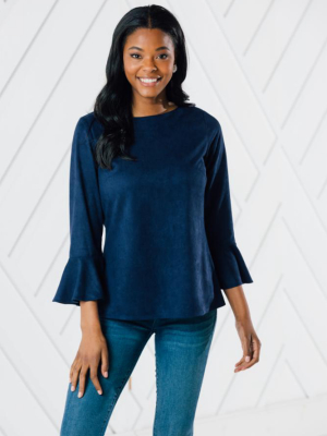 Faux Suede Flutter Sleeve Top (two Colors)