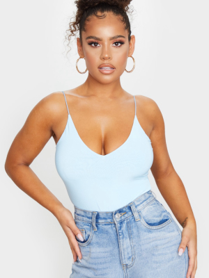 Pastel Blue Slinky Spaghetti Strap Bodysuit