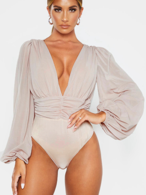 Nude Mesh Ruched Waistband Bodysuit