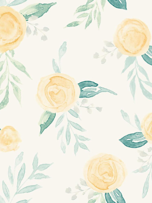 Watercolor Roses Wallpaper In Yellow From The Magnolia Home Vol. 3 Collection By Joanna Gaines