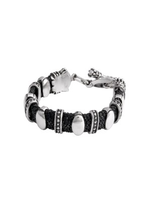 Black Stingray Bracelet With Silver Links