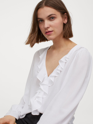 Flounced V-neck Blouse