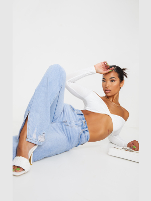 White Slinky Twist Front Bardot Crop Top