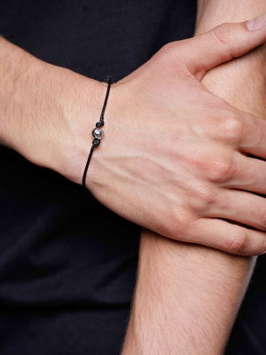 Men's Black String Bracelet With Silver
