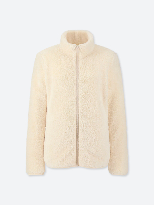 Women Fluffy Yarn Fleece Full-zip Jacket