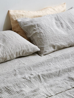 100% Linen Pillowslip Set (of Two) In Grey & White Stripe