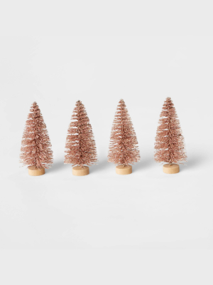 4pk Glitter Bottle Brush Christmas Tree Set Decorative Figurine Blush - Wondershop™