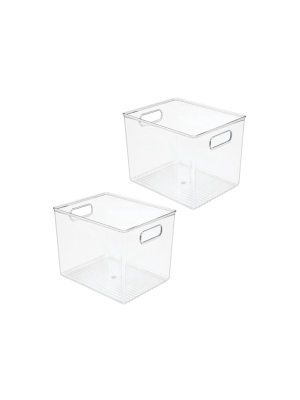 Mdesign Stackable Plastic Home Office Storage Bin With Handles - Clear, 2 Pack