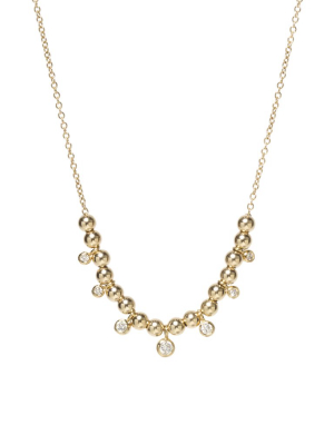 14k Gold Bead And Graduated Dangling Bezel Diamond Necklace