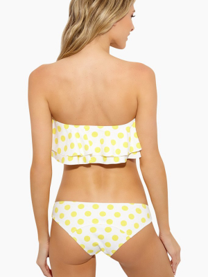 Sabine Bonded Moderate Bikini Bottom - White & Yellow Polka Dot Print