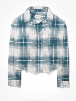 Ae Plaid Cropped Button Up Shirt